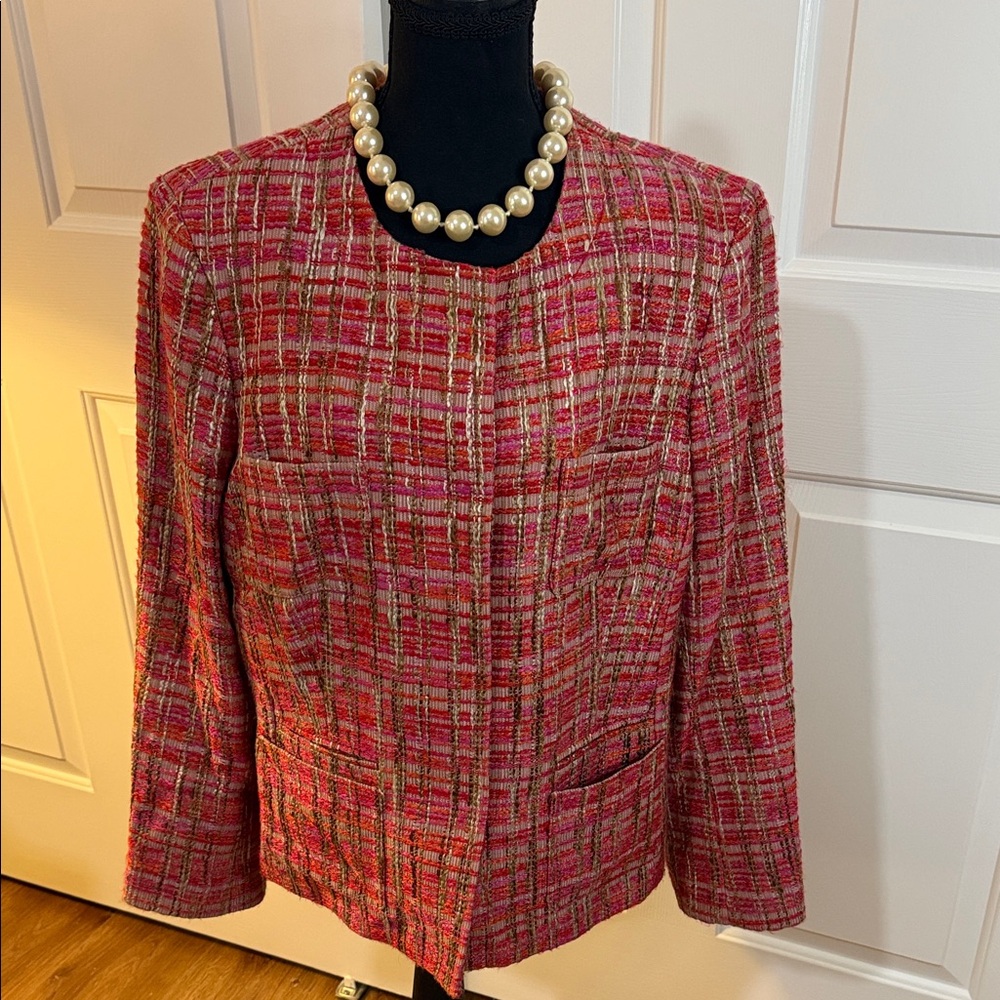 Jones New York Women’s Boucle Jacket Pink Orange Spring Easter Timeless Classic